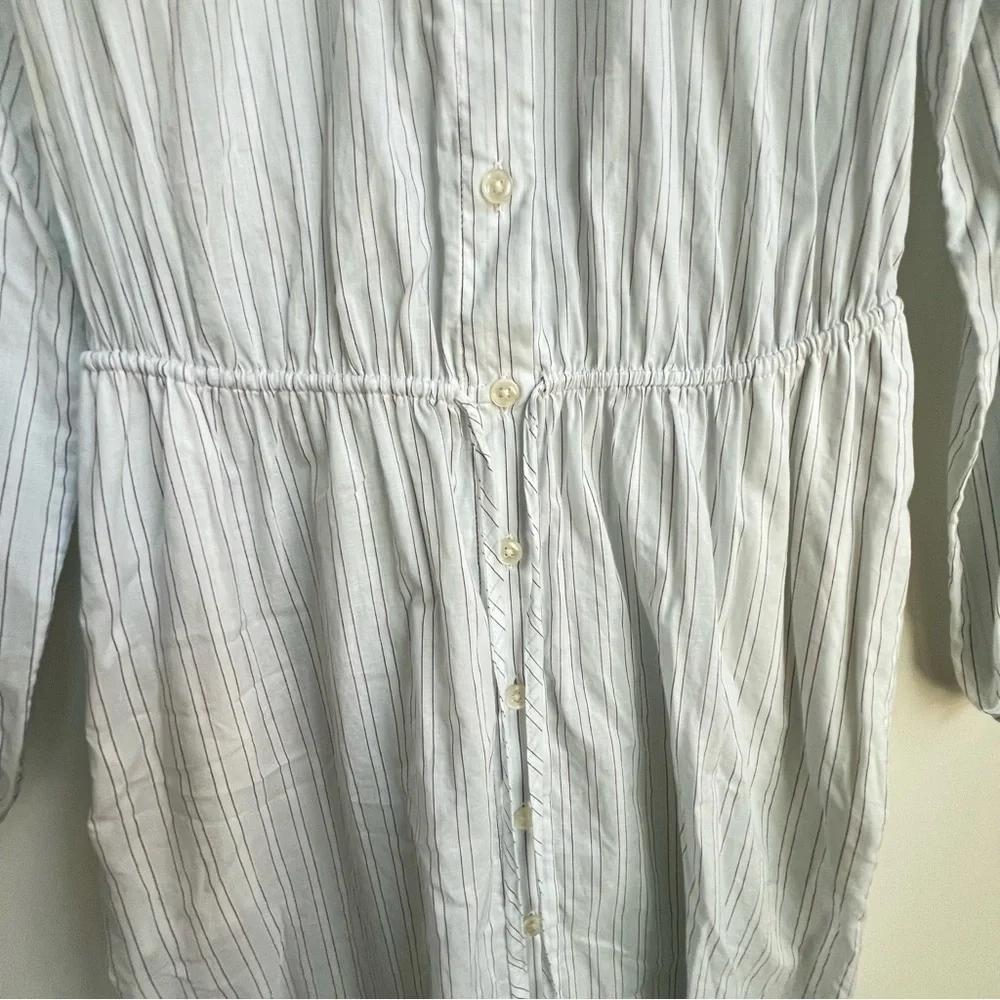 J.Crew Tie-waist Cotton Voile Midi Sheer Blue Deck Stripe Shirt Dress Preppy 4